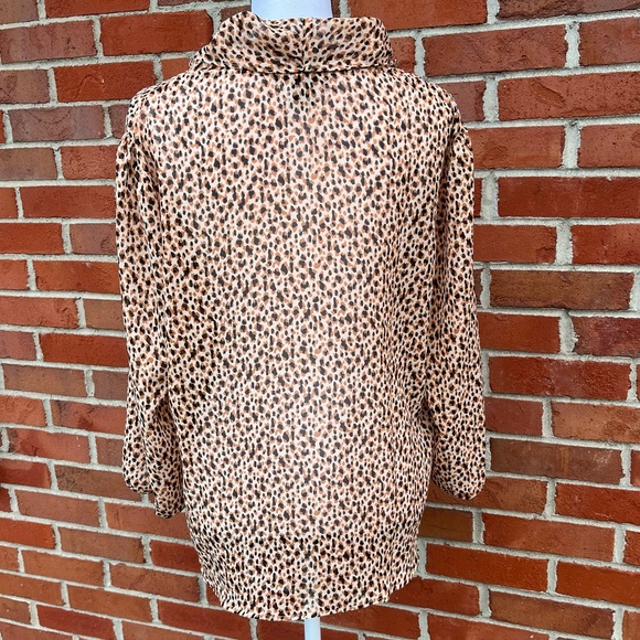 Robert Louis Semi Sheer Leopard Print Tie Neck Long Sleeve Blouse Womens XL - Picture 5 of 9